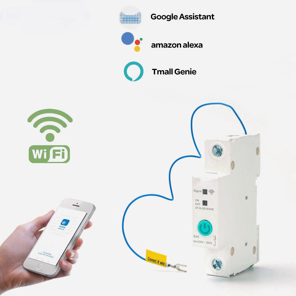 DIN Rail WIFI Circuit Breaker Smart Switch Remote Control by Ewelink APP for Smart Home 63A without Leakage Protection