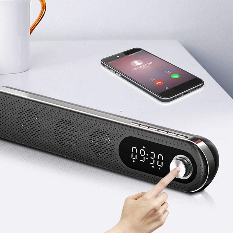 Wireless USB Desk Bluetooth Speaker Soundbar with Dual Alarm Clock FM Function Temperature Display for PC TV Computer Home
