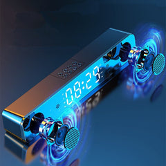 Wireless Bluetooth Speaker LED Display Mirror Clock Sound Bar Bass Stereo Surround Speaker Subwoofer 1800mAh for Phone PC Laptop