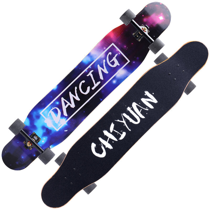 118x23cm 7-layer Maple Longboard with Silent Bearing and Sandpaper Brush Street Dance Board with Flashing Wheel