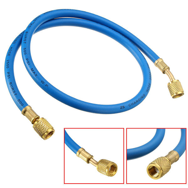 90cm Blue Single Hose HVAC 1/4" SAE 500 PSI Charging A/C Refrigerant