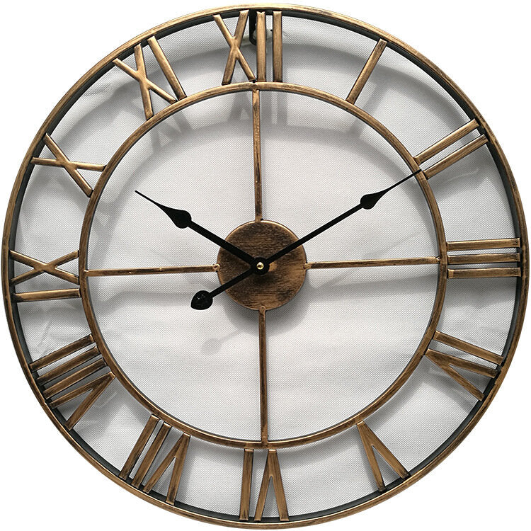Creative Wall Clock Living Room Round Hollow Out Cafe Bar Wrought Metal Vintage Wall Clock