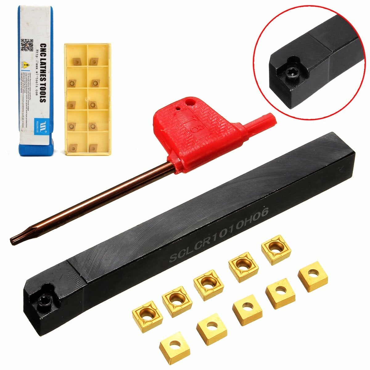 10pcs Insert with 10x100mm SCLCR1010H06 Lathe Turning Tool Holder