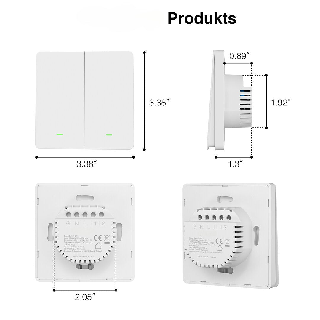 Smart Light Switch WIFI Wall Switch EU TYPE Voice Control 2 Gang 10A 230V 2.4Ghz WIFI Remote Control Smart Switch Works With Alexa And Google Home