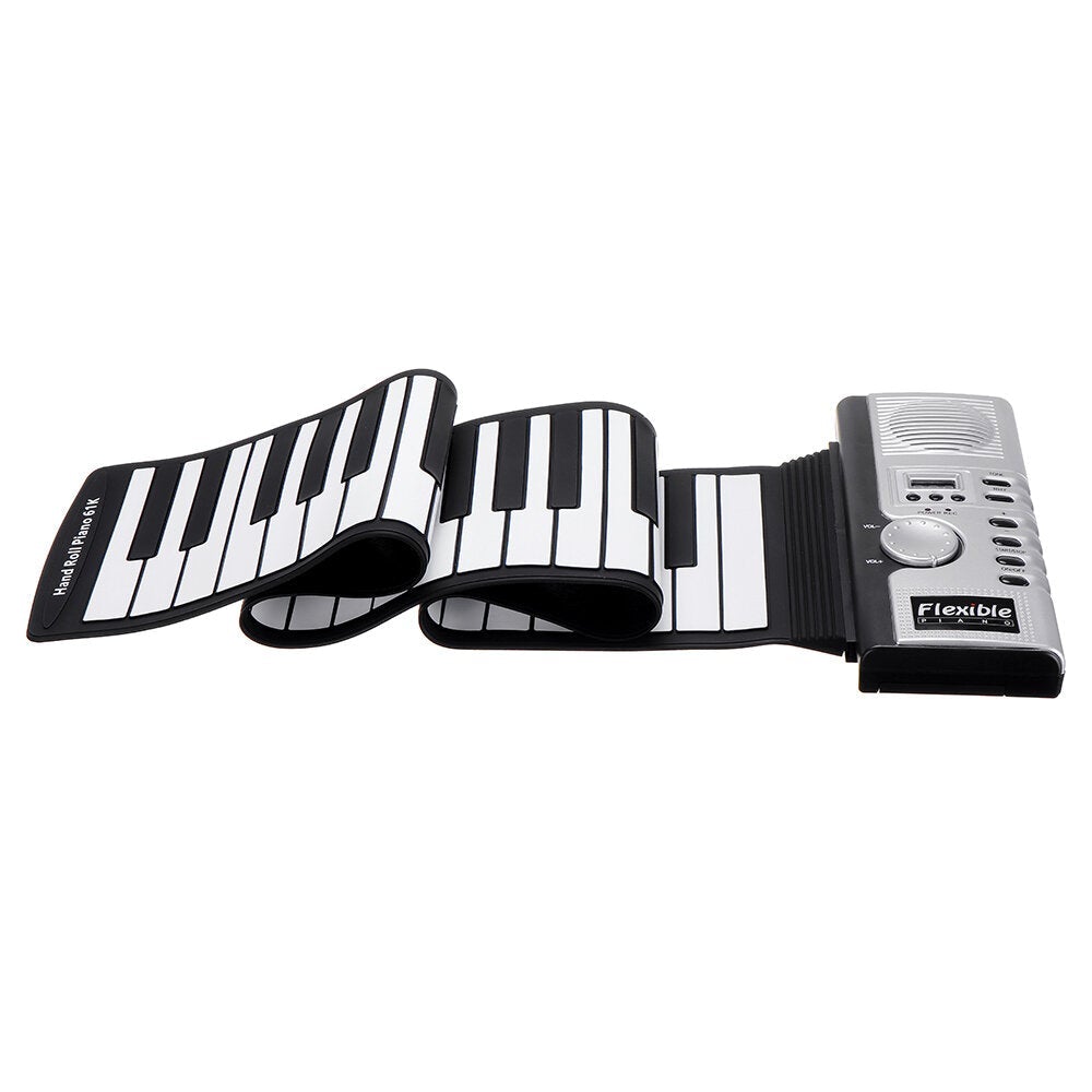 61 Keys Foldable Portable Roll Up Electronic Piano 128 Tones Headphone Output with USB Power Cord