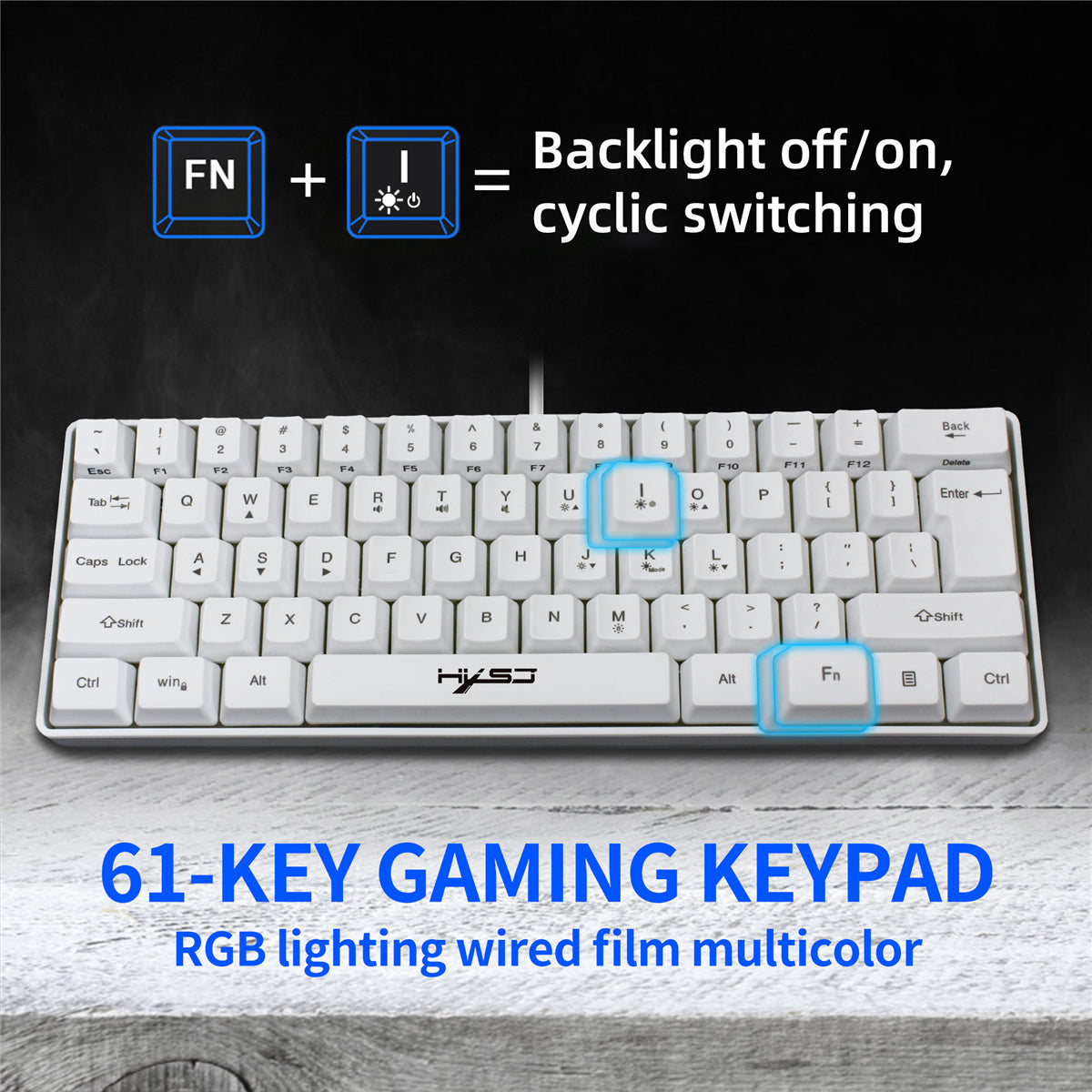61 Keys Gaming Keyboard USB Wired LED Backlit Multiple Shortcut Keys Mini Mechanical Feel Keyboard for Home Office