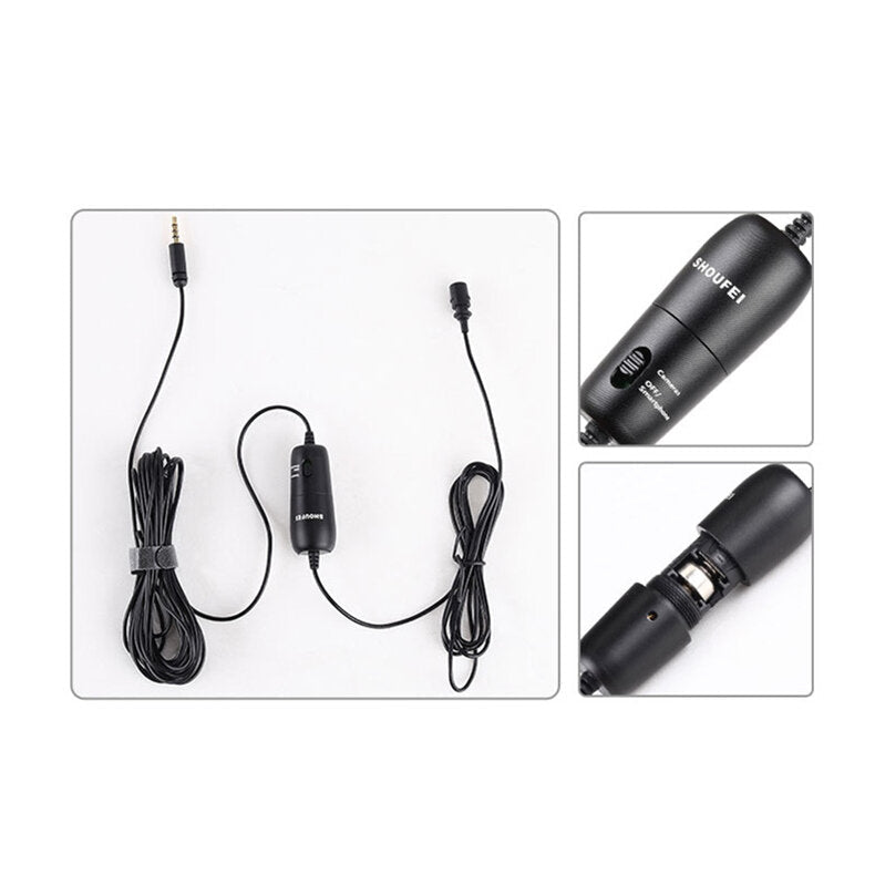 Professional Microphone 6M Lavalier Stereo Audio Recorder Interview Clip for Camera Smartphone Laptop DSLR