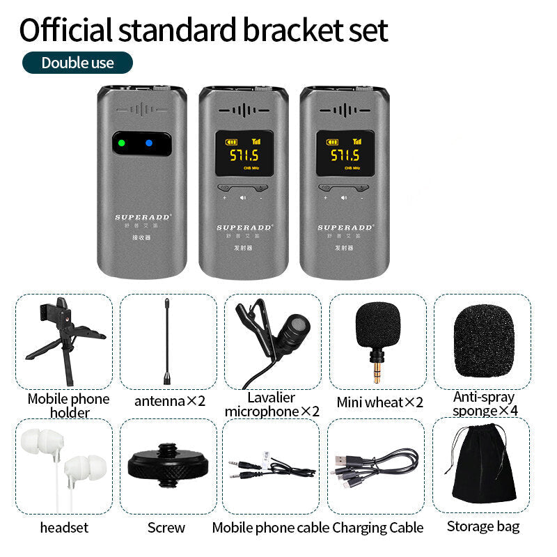 UHF Wireless Microphone Set with Bodypack Transmitter and Mini Rechargeable Receiver for Vlogging DSLR Camera Mobile Phone
