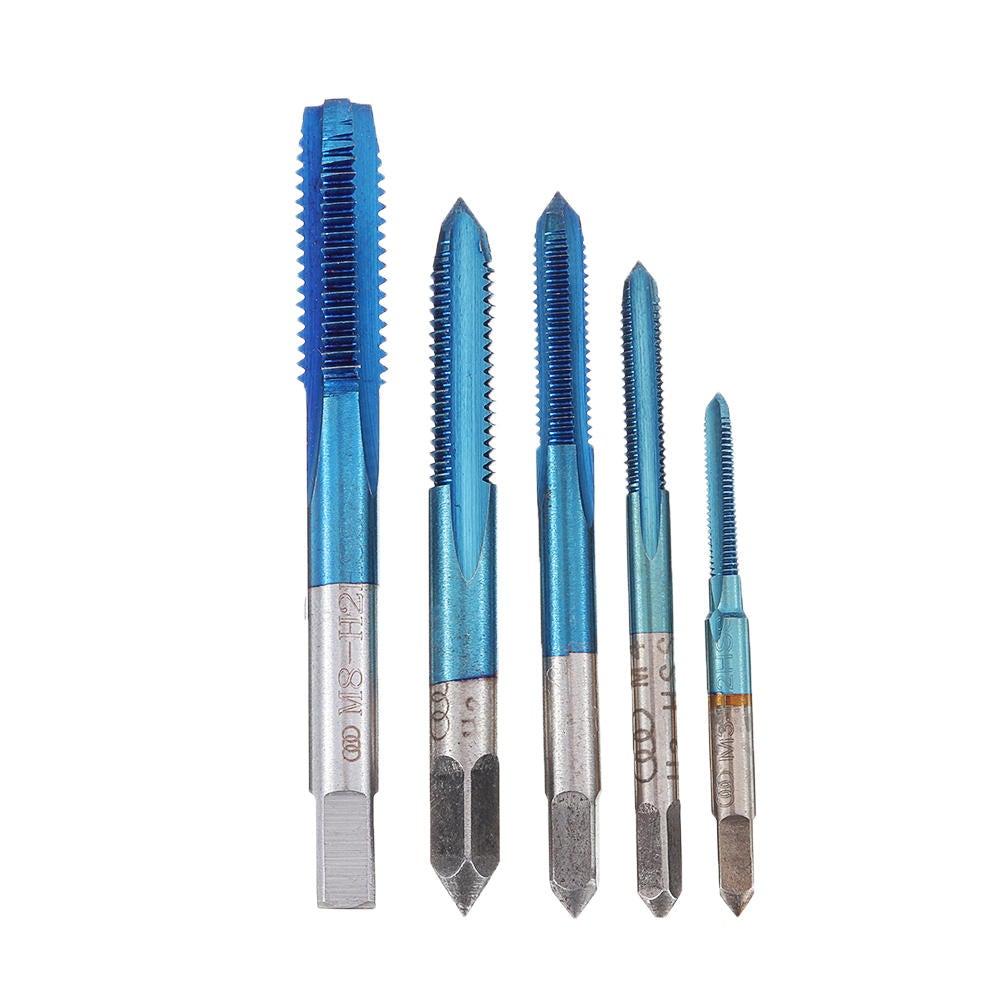 5Pcs M3-M8 Blue Coated Machine Screw Tap Drill Set Straight Flute Metric Thread Tap Drill Bit
