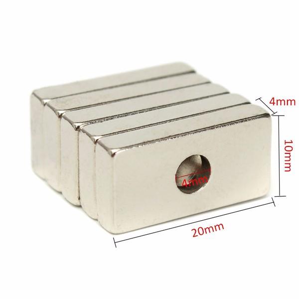 5pcs 20x10x4mm N35 Strong Cuboid Magnets Rare Earth Neodymium Magnets With 4mm Hole