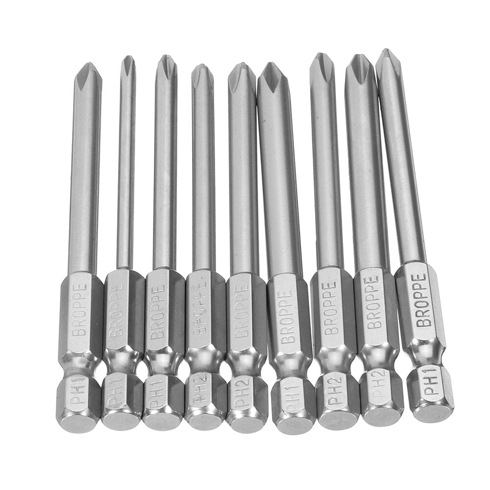 10Pcs 75mm S2 Alloy Steel Magnetic Cross Head Screwdriver Bits 1/4 Inch Hex Shank
