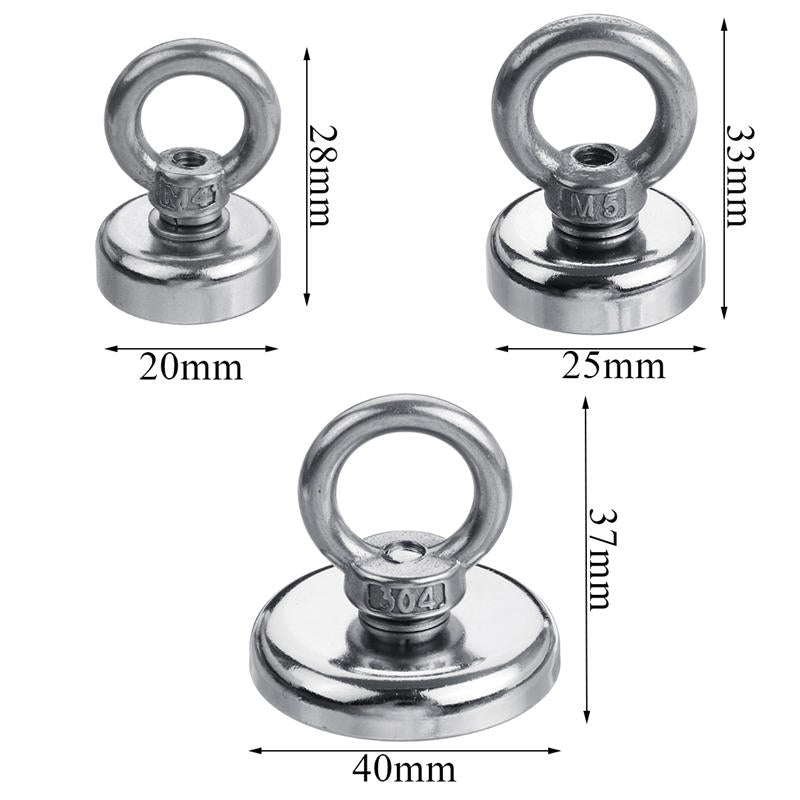 Neodymium Recovery Magnet 20/25/40mm Diameter with 10M Rope for Sea Salvage Hunting Fishing