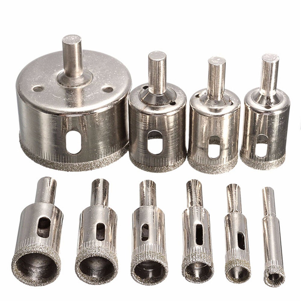 10pcs 8-25-50mm Diamond Hole Saw Drill Bit with Cutter Guide Jig Fixture for Glass Porcelain Ceramic Granite Stone