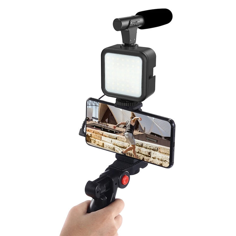 Vloggging Kits Professional Photography Set with microphone LED Fill Light Tripod Cell Phone Holder Clip for Vlogging YouTube Live Recording