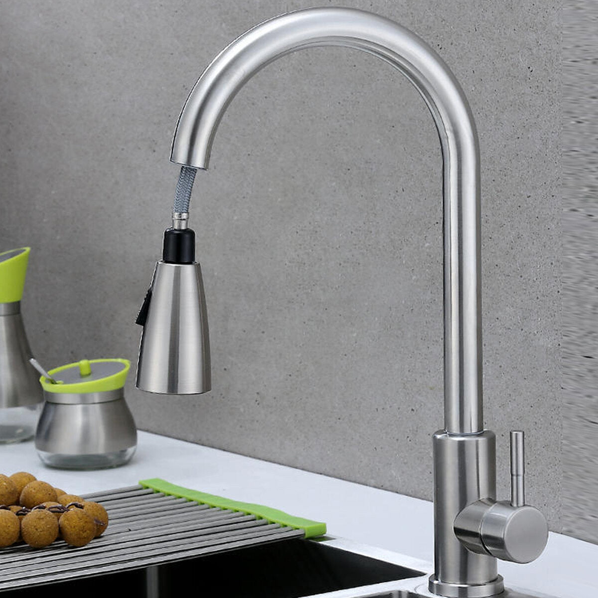 Pull Silver Ramen Basin Tap Pull-Type Stainless Steel Hot And Cold Water With Two Tube