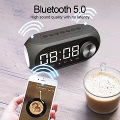 Bluetooth 5.0 Speaker Alarm Clock Mirror Night Light Multiple Play Modes LED Display 360 Surround 3D Stereo Sound 1400mAh Battery Life