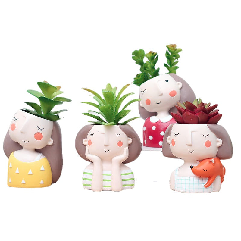 Creative Models Artificial Flowers Resin Cartoon Succulents Flower Pot Micro Landscape Combination Home Decoration