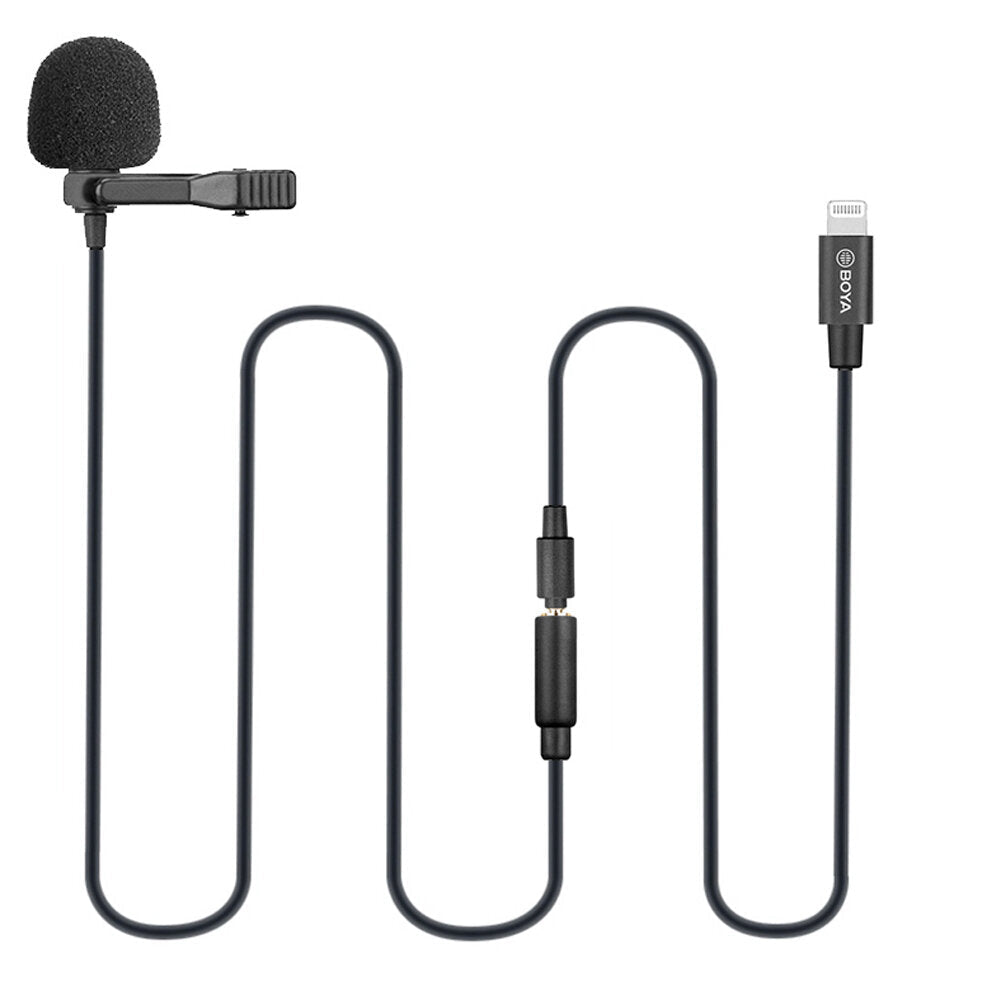Cardioid Lavalier Lapel Clip-on Microphone Detachable Single Head for iOS Smartphones with 3.5mm TRS to Lightnings Cable