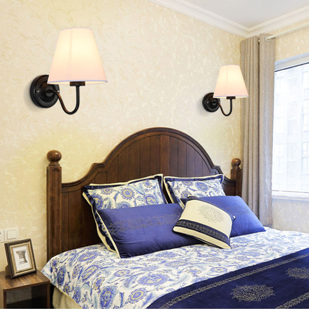 Wall Light American Style Bedroom Wrought Iron Retro Bedside Lamp with Power Switch Cord Without Bulb