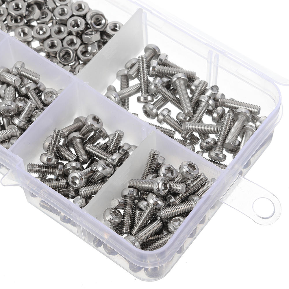 M3ST2 300Pcs M3 Torx Machine Screw 304 Stainless Steel Pan Head 4-12mm Bolt Nut Assortment