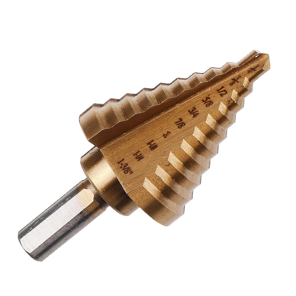 4Pcs High Speed Steel Titanium Coated Step Drill Bit 1/4 Hex Shank HSS