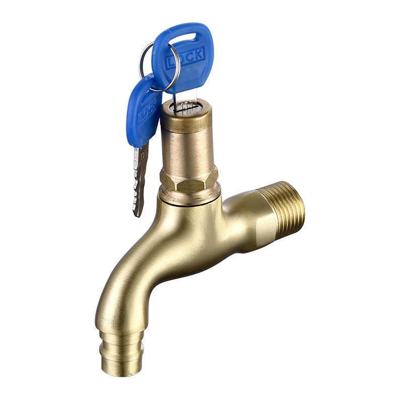G1/2 Anti-theft Faucet Water Tap with Lock Key Brass Body Single Hole Switch for Kitchen Outdoor Garden