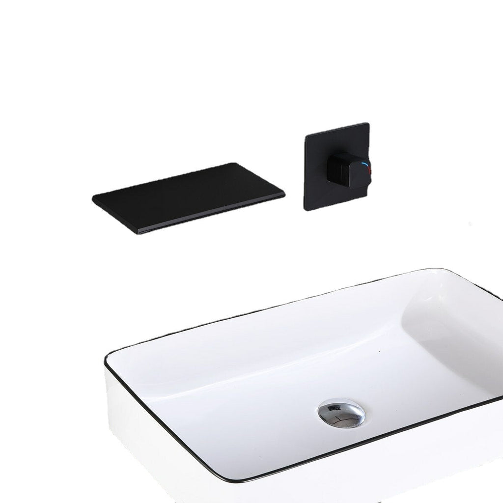 Modern Single Handle Wall Mount Faucet Waterfall Spout Bathroom Tub Basin Concealed Tap Hot Cold Water Mixer