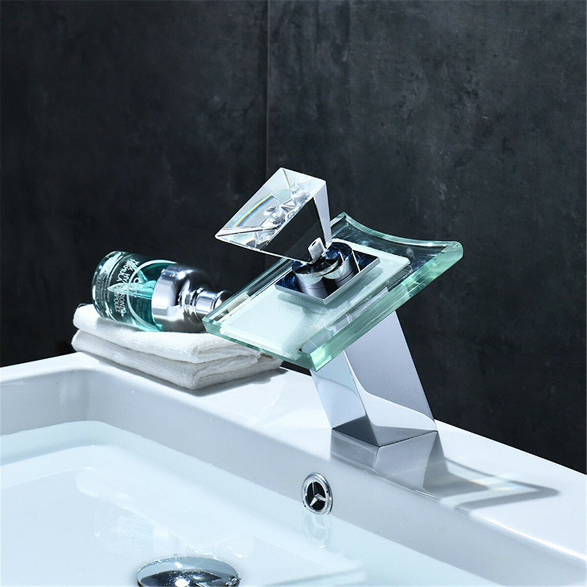 Color LED Changing Waterfall Faucet Bathroom Sink Glass Mixer TapColor LED Changing Waterfall Faucet Bathroom Sink Glass Mixer Tap