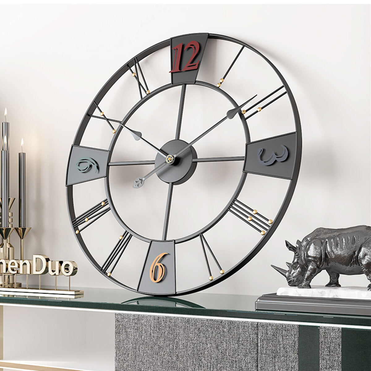 50/60 CM Roman Iron Bead Black/Silver/Gold Digital Wall Clock without Battery