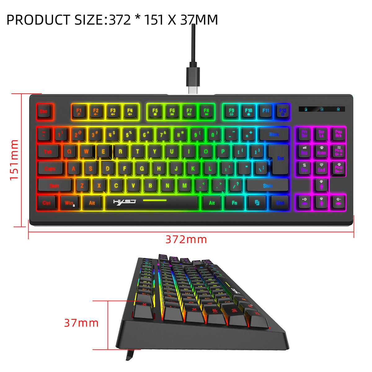 2.4G Wireless Keyboard 87 Keys Multimedia Function RGB Backlit Rechargeable Keyboard for Computer Laptop Home Office