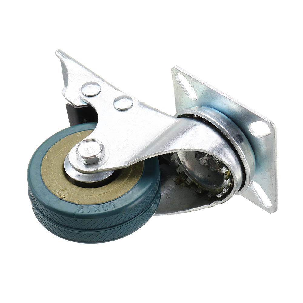 2 Inch Grey PVC Flat Plate Wheels with Brake Universal Mute Foot Wheels