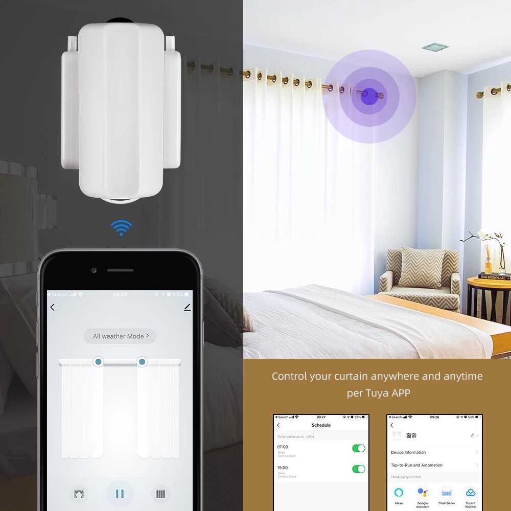 WiFi Tuya Smart Life Curtain Driver Robot With Alexa Google Home Control For Roman Rods