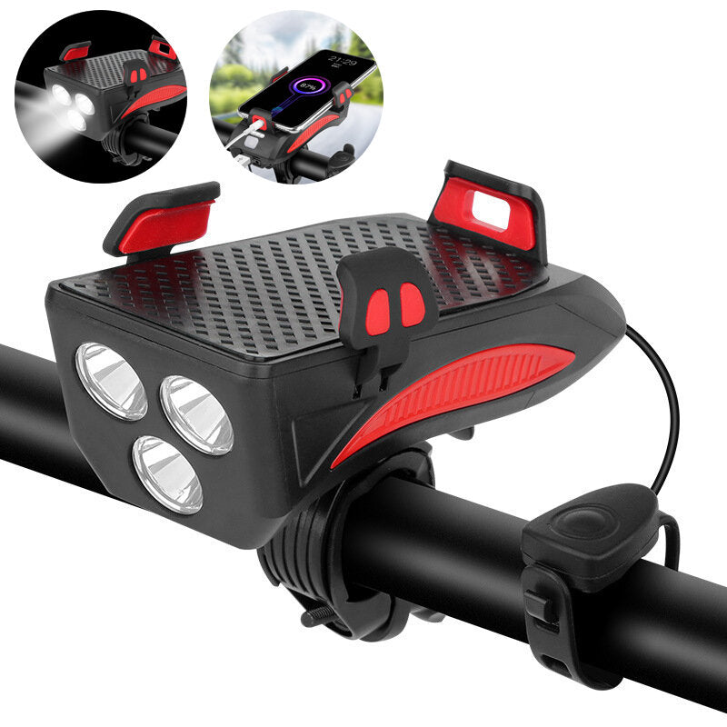 4-in-1 400LM Bike Light + USB Horn Lamp + Phone Hold + Power Bank 3 Modes LED Headlight 5 Modes Horn Waterproof Cycling Bicycle