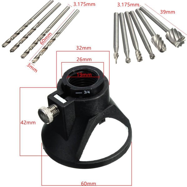 Drill Carving Locator 4pcs 3mm Twist Drills and 6pcs Wood Milling Burrs For Rotary Tools