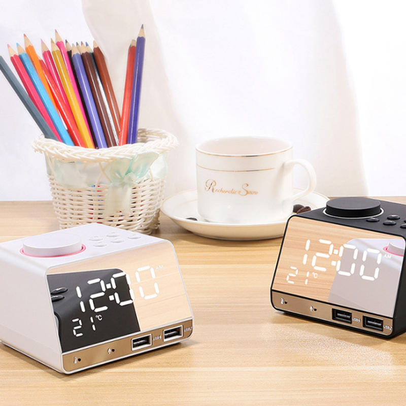 Bluetooth Speaker Alarm Clock USB Charging for Phone Portable FM Radio Subwoofer