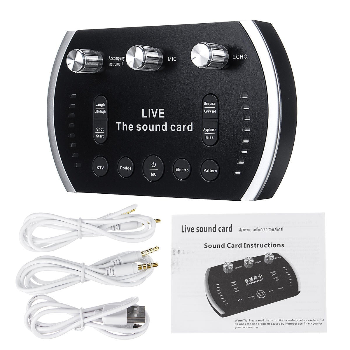 1200mAh Two Channel USB Interface External Sound Card Microphone Webcast Live Sound Card