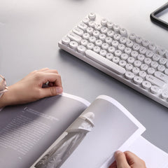 104 Keys Computer Keyboard USB Wired Punk Round Keycaps Mechanical Feeling Gaming Keyboard