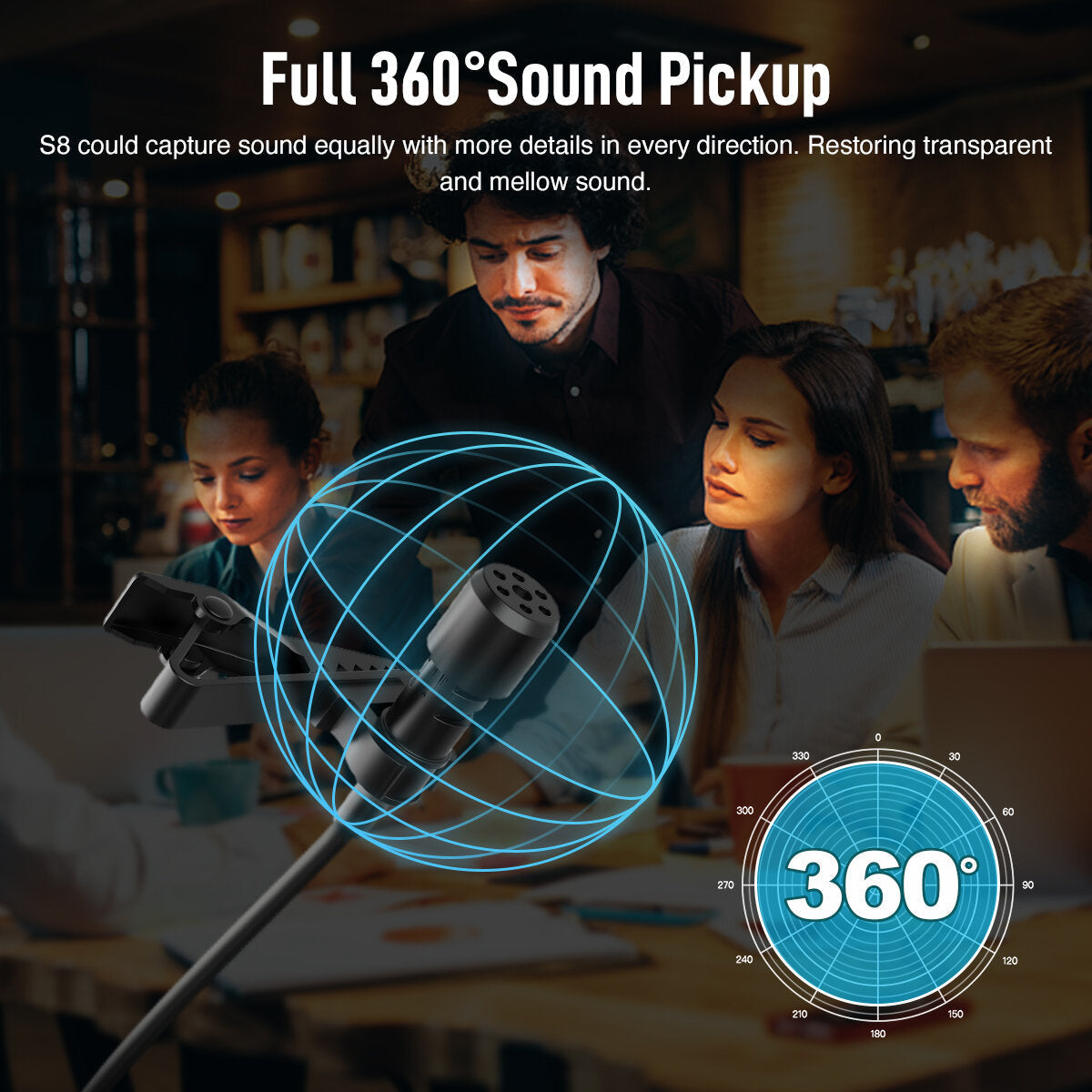 Omnidirectional Condenser Lavalier Microphone with 8M Long Cable for Smartphone Camera Tablet Recording