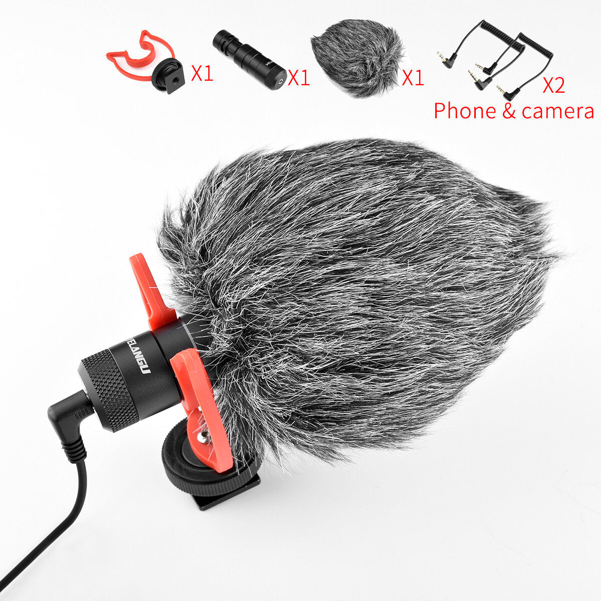 Mini Microphone Plug-and-Play Mic 3.5mm Plug with Shock Mount Wind Screen for Smartphone DSLR Camera Video Photography
