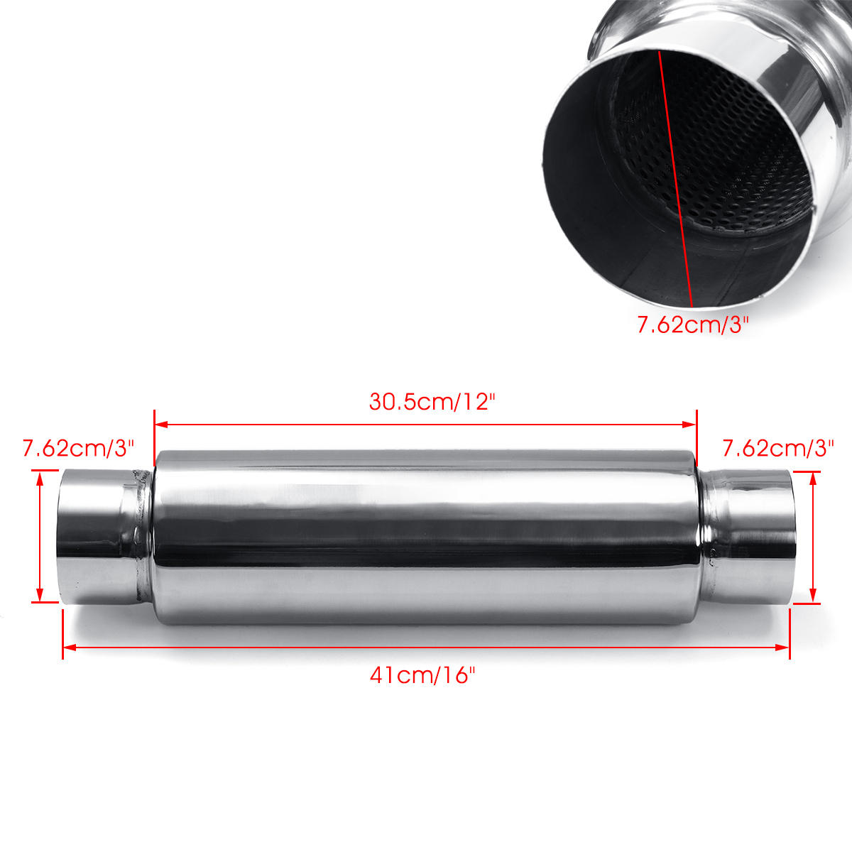 Universal Exhaust Muffler Silencer Glass Pack 12" Long 3" Inlet Outlet