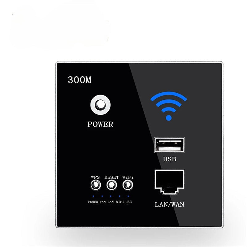 220V 300Mbps Wireless WiFi Socket RJ45 Embedded Wall WIFI Route AP Relay Smart USB Socket Crystal Glass Panel