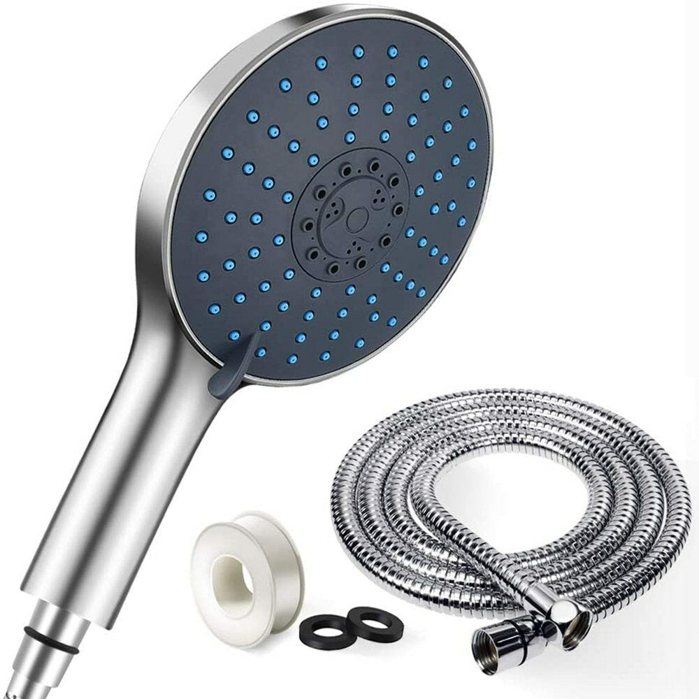 7 Modes Shower Head Large Panel with Stainless Steel Hose Water Saving Pressure Raising Showerhead Chrome Universal