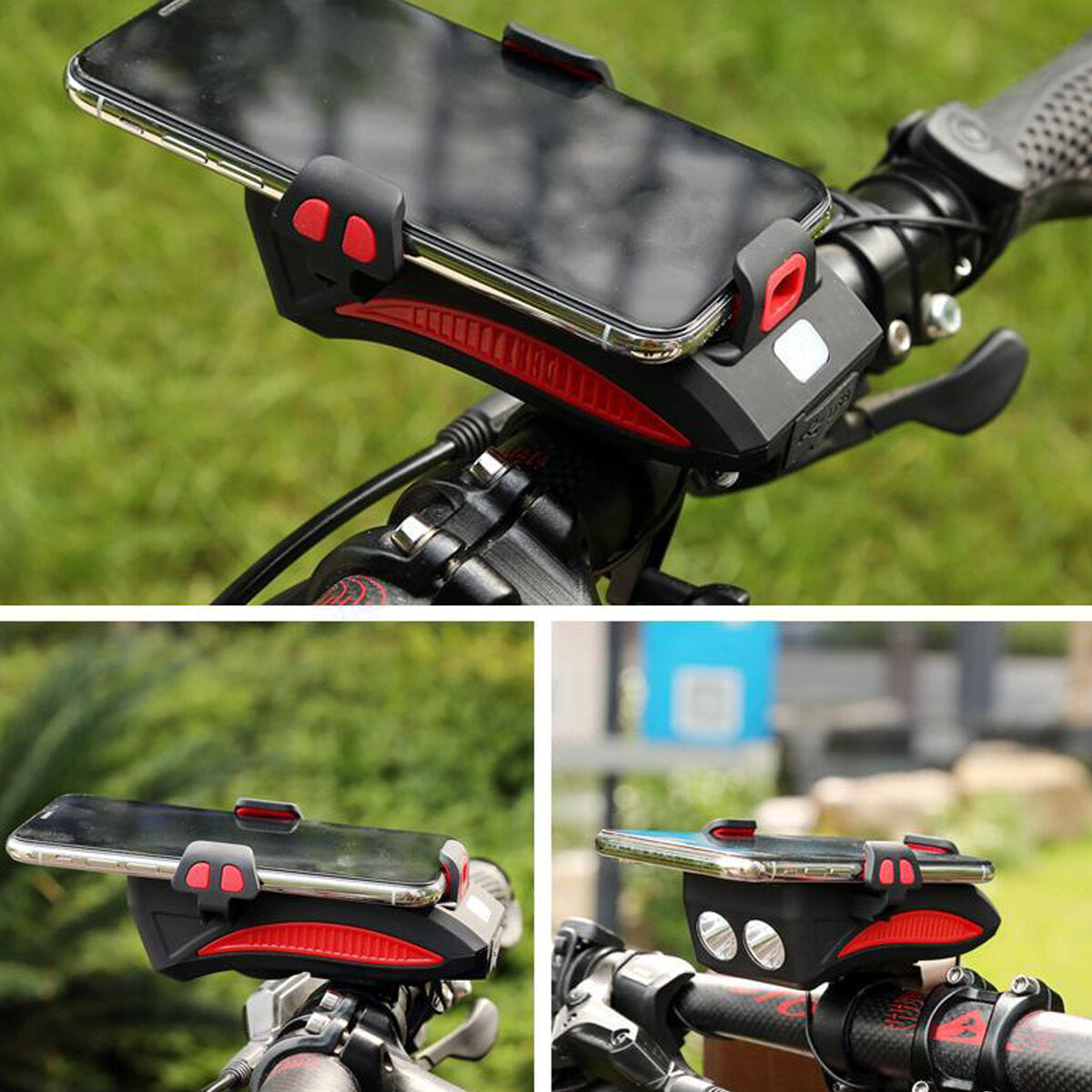 4-in-1 400lm Bike Headlight USB Rechargeable Bicycle Front Lamp 130dB Horn Power Bank Phone Holder Outdoor Cycling