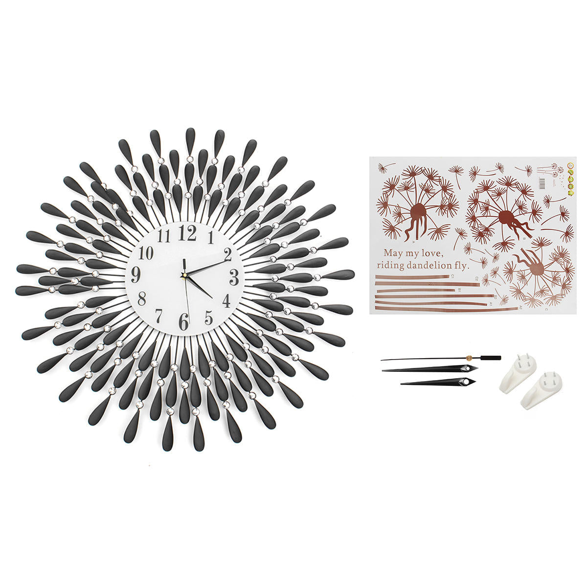 3D Modern Luxury Crystal Jeweled Diamond Wall Clock Home Room Decor