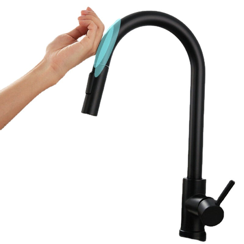 Matte Black Stainless Steel Kitchen Sink Faucets Mixer Smart Touch Sensor Pull Out Hot Cold Water Tap Crane