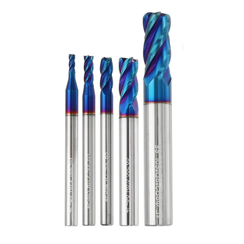5pcs 2-8mm HRC65 Blue NACO Coated Round Nose Milling Cutter 4 Flutes End Mill CNC Tool