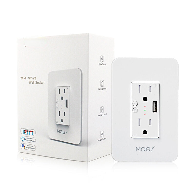 WIFI Smart Wall Socket Remote Control USB Individual Control Voice Control Work with Alexa and Google Home
