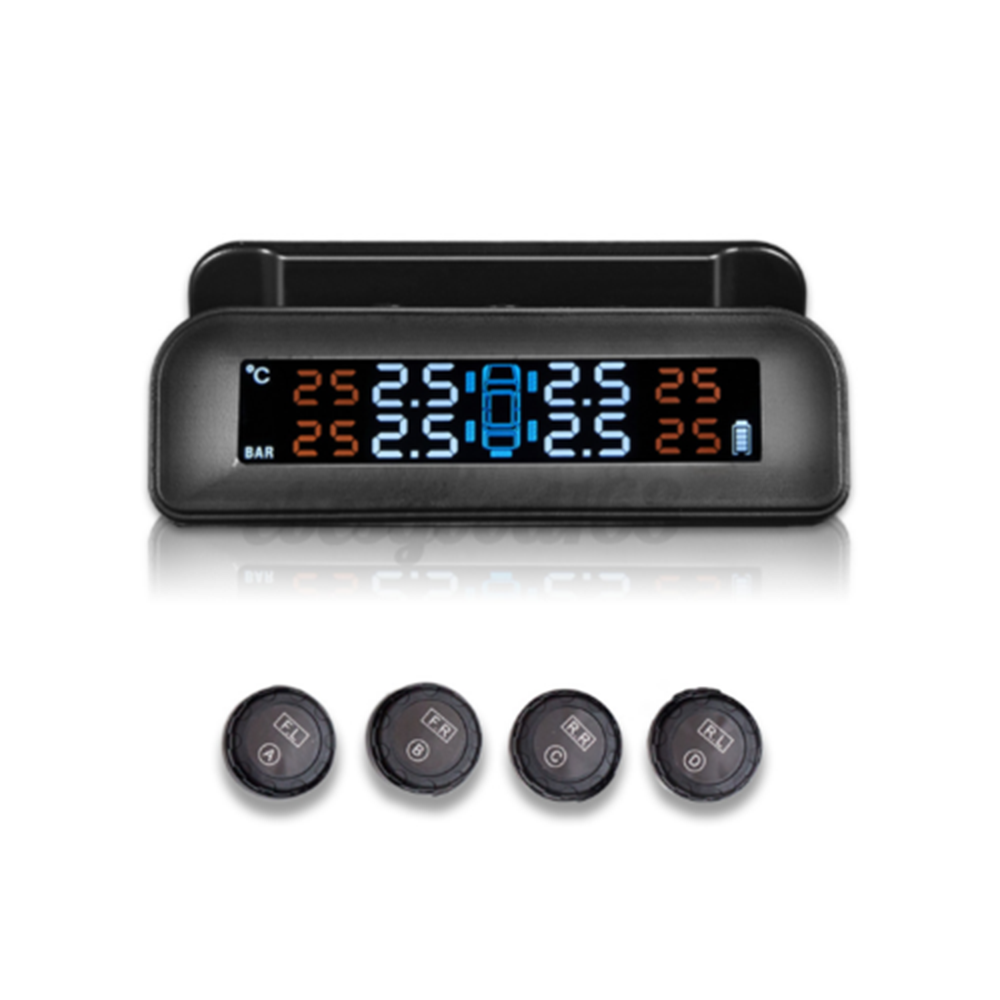 Car Tire Pressure Monitoring System Solar Real-time Tester LCD Screen 4 Sensors ABS