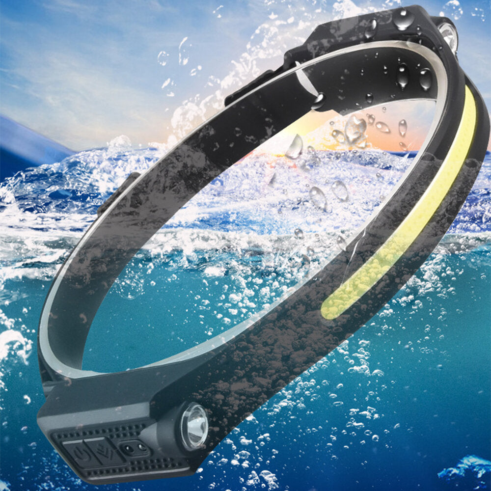 2XPE+COB Induction Headlight 1200mAh 270 Wide Range 350LM 5 Lighting Modes Type-C Rechargeable Head Torch