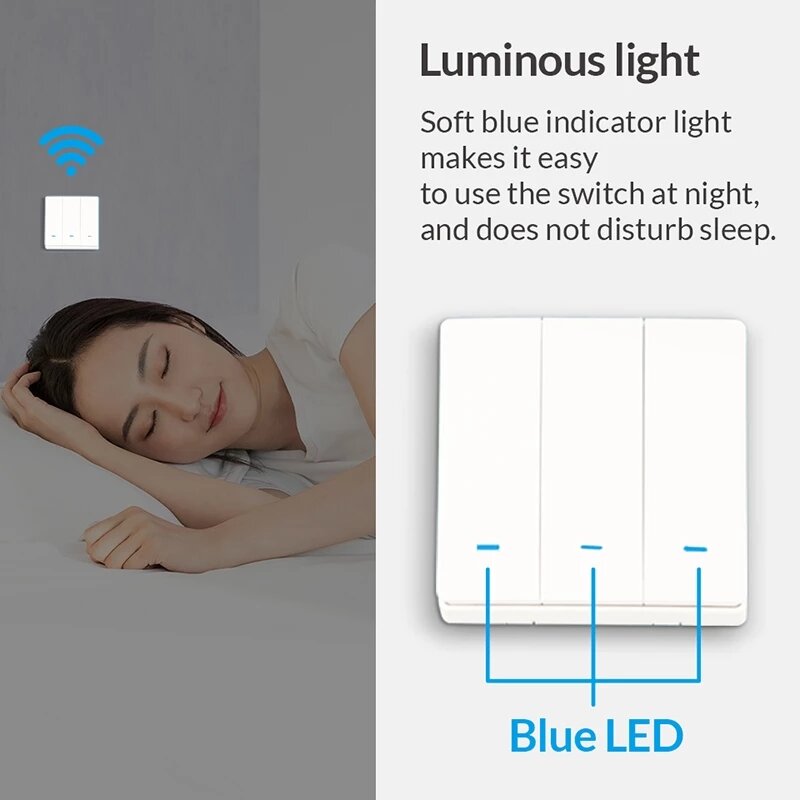 WiFi RF433 3Gang Push Button Wall Light Switch EU AC 100V-240V Smart Switch Compatible with Control Alexa Google Home